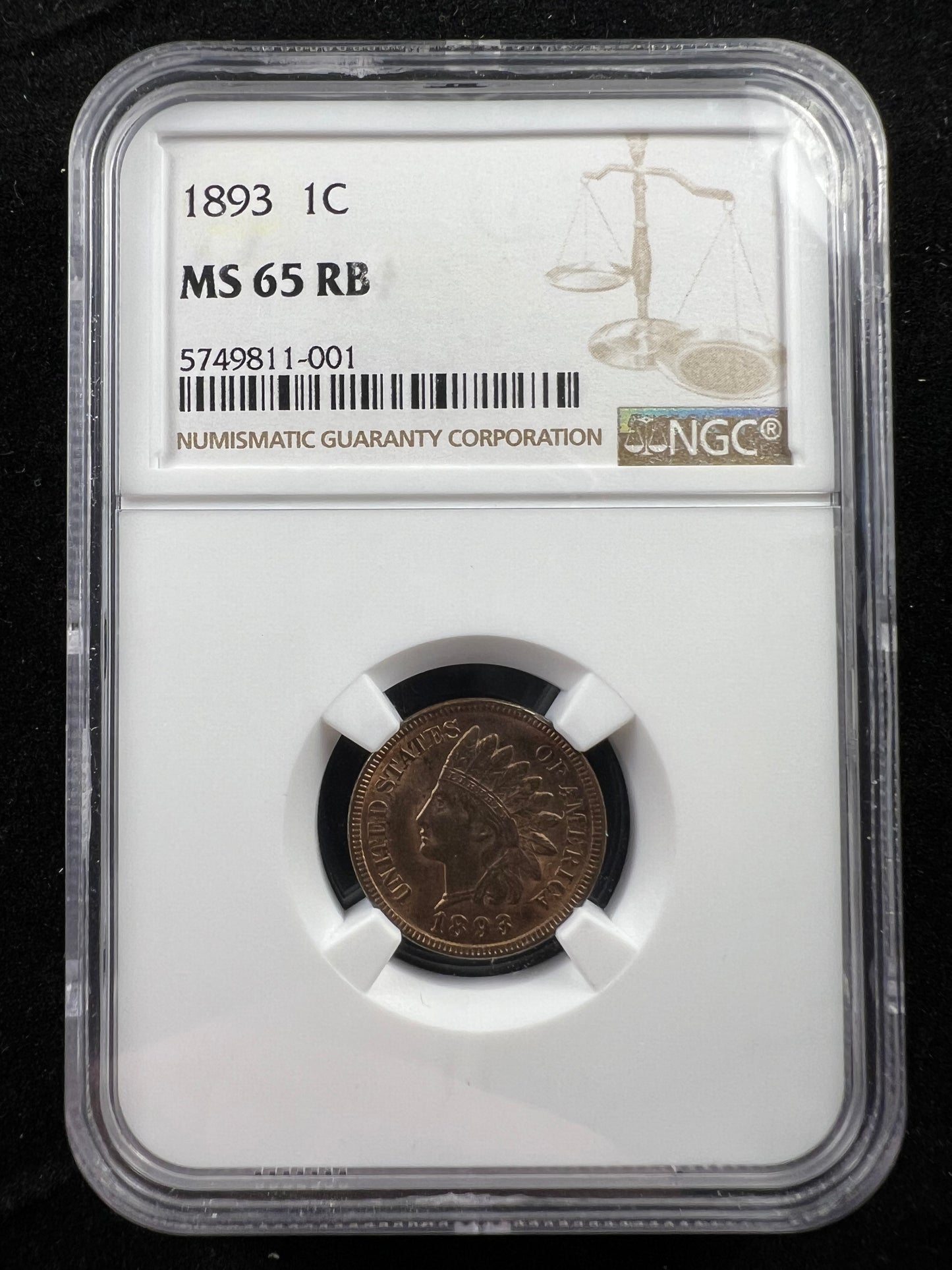 1893 1c Indian Cent NGC MS65RB